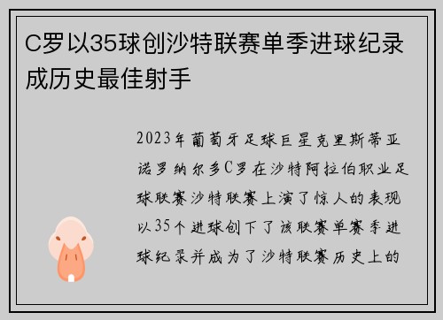 C罗以35球创沙特联赛单季进球纪录 成历史最佳射手 C罗以35球创沙特联赛单季进球纪录 成历史最佳射手
